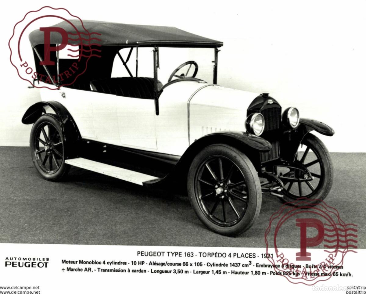 Coches y motocicletas: PEUGEOT TYPE 163 TORP&Eacute;DO 4 PLACES 1921 24*18CM USA MOTOR CARS COCHES PEUGEOT Bryan Goodman Collect