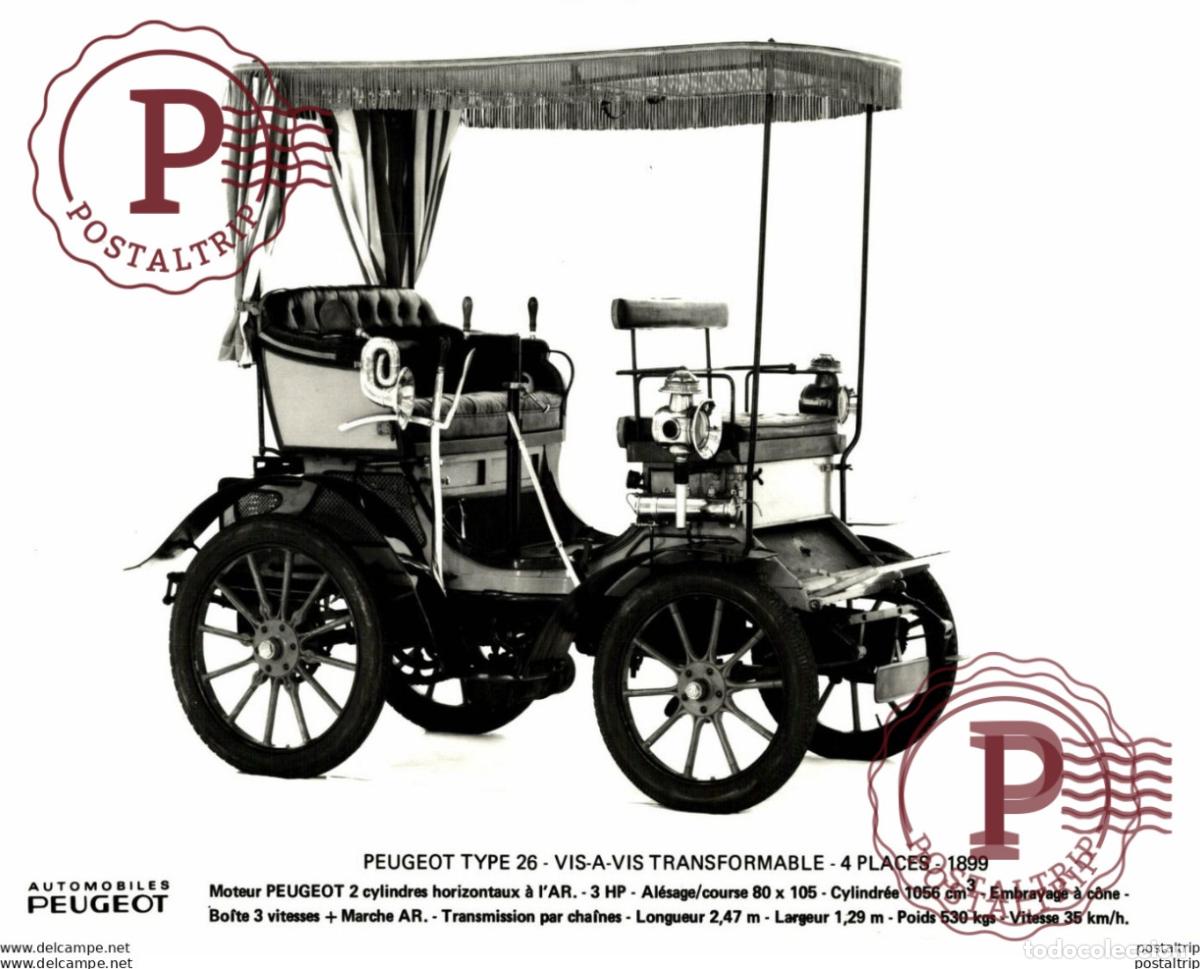 Coches y motocicletas: PEUGEOT TYPE 26 VIS A VIS TRANSFORMABLE 1899 AUTOMOBILE 24*18CM USA MOTOR CARS COCHES PEUGEOT Bryan