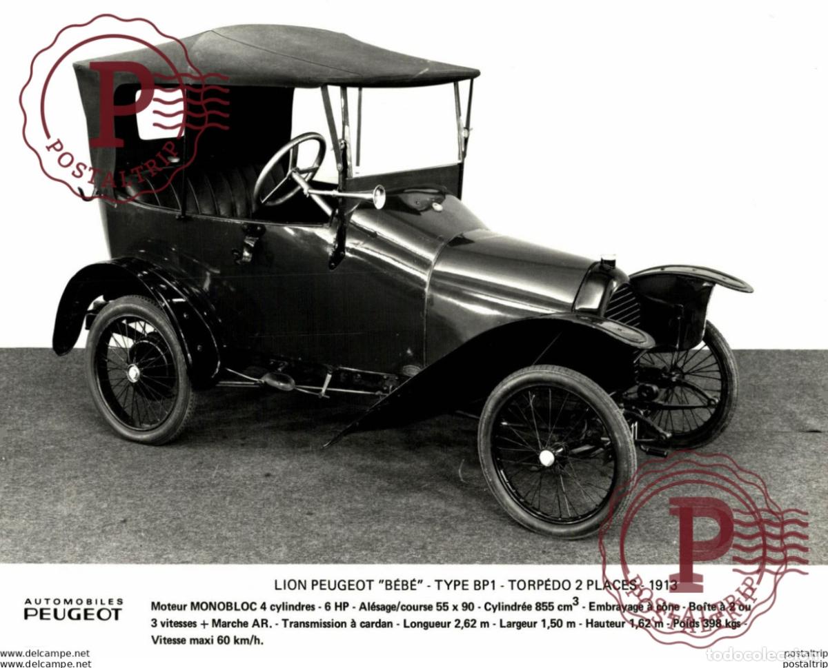 Coches y motocicletas: LION PEUGEOT BEBE TYPE BP1 TORP&Egrave;DO 2 PLACES 1913 24*18CM USA MOTOR CARS COCHES PEUGEOT Bryan Goodma