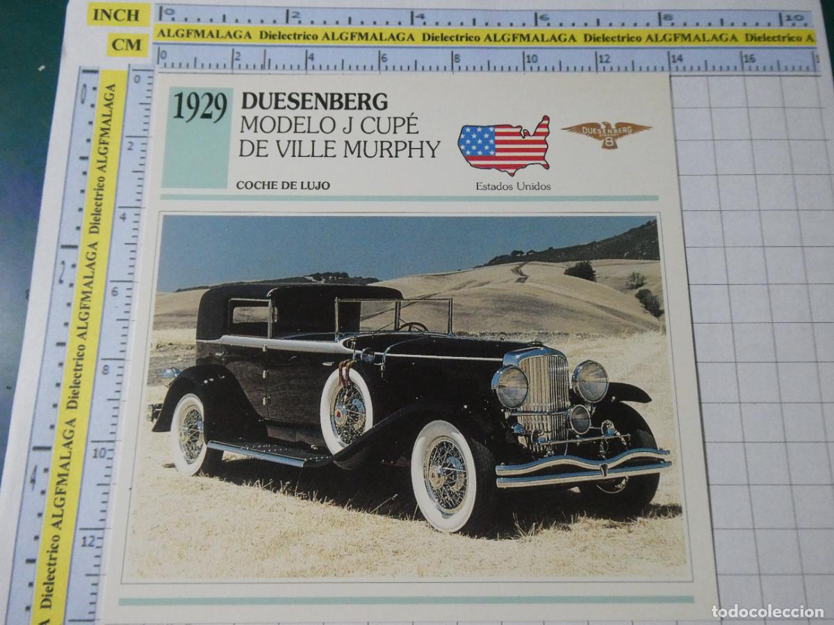 Coches y motocicletas: TARJETA FICHA T&Eacute;CNICA COCHES COLECCI&Oacute;N PLANETA AGOSTINI ESTADOS UNIDOS 1929 DUESENBERG J COUP&Eacute; 1294