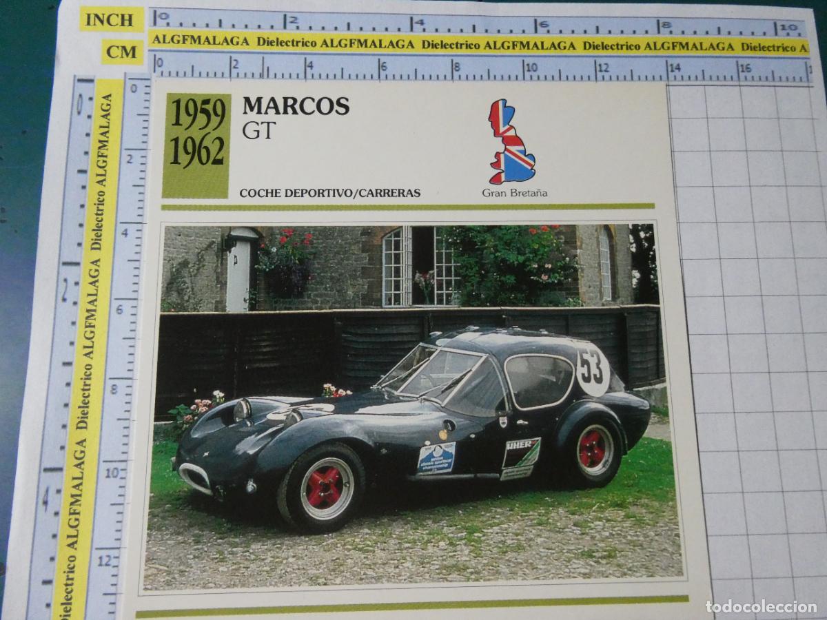 Coches y motocicletas: TARJETA FICHA T&Eacute;CNICA COCHES COLECCI&Oacute;N PLANETA AGOSTINI REINO UNIDO. 1959 MARCOS GT 1297