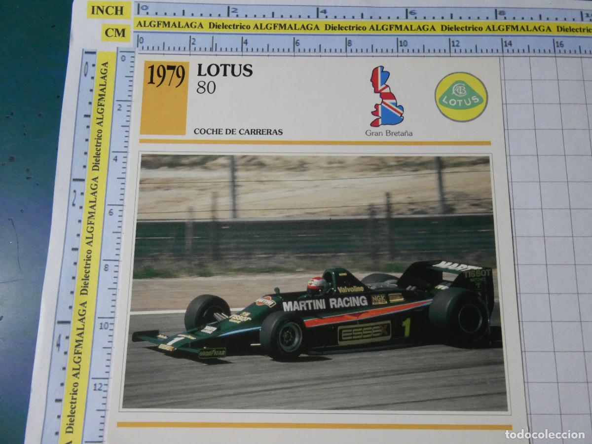 Coches y motocicletas: TARJETA FICHA T&Eacute;CNICA COCHES COLECCI&Oacute;N PLANETA AGOSTINI REINO UNIDO. 1979 LOTUS 80 1298