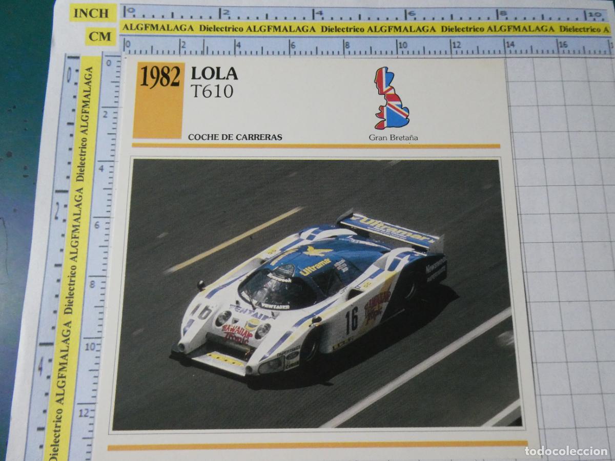 Coches y motocicletas: TARJETA FICHA T&Eacute;CNICA COCHES COLECCI&Oacute;N PLANETA AGOSTINI REINO UNIDO. 1982 LOLA T610 1308