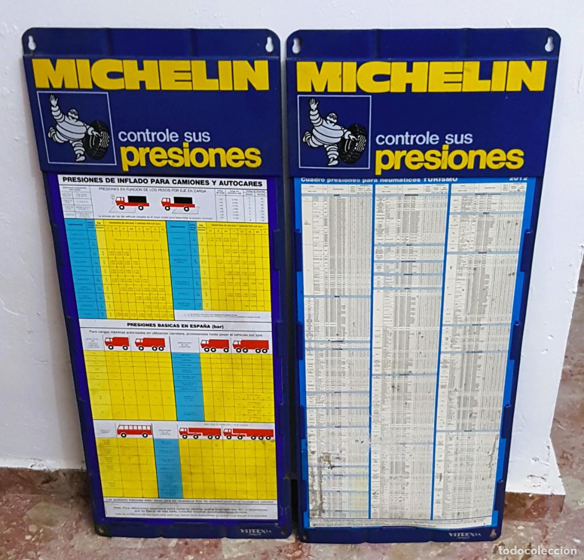 Coches y motocicletas: ANTIGUOS EXPOSITORES Y TABLAS MICHELIN PRESI&Oacute;N DE NEUM&Aacute;TICOS EN HIERRO ESMALTADO