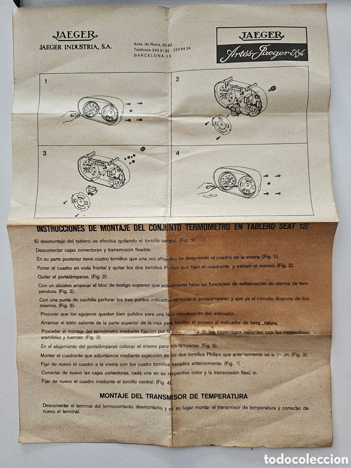Coches y motocicletas: ​Manual de Instrucciones Original Jaeger &ndash; Montaje Term&oacute;metro Tablero Seat 127