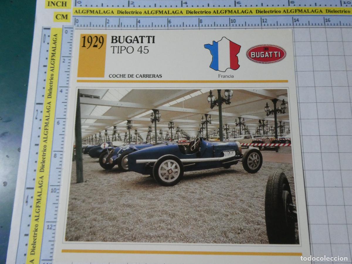 Coches y motocicletas: TARJETA FICHA T&Eacute;CNICA COCHES COLECCI&Oacute;N PLANETA AGOSTINI FRANCIA 1929 BUGATTI TIPO 45 1322