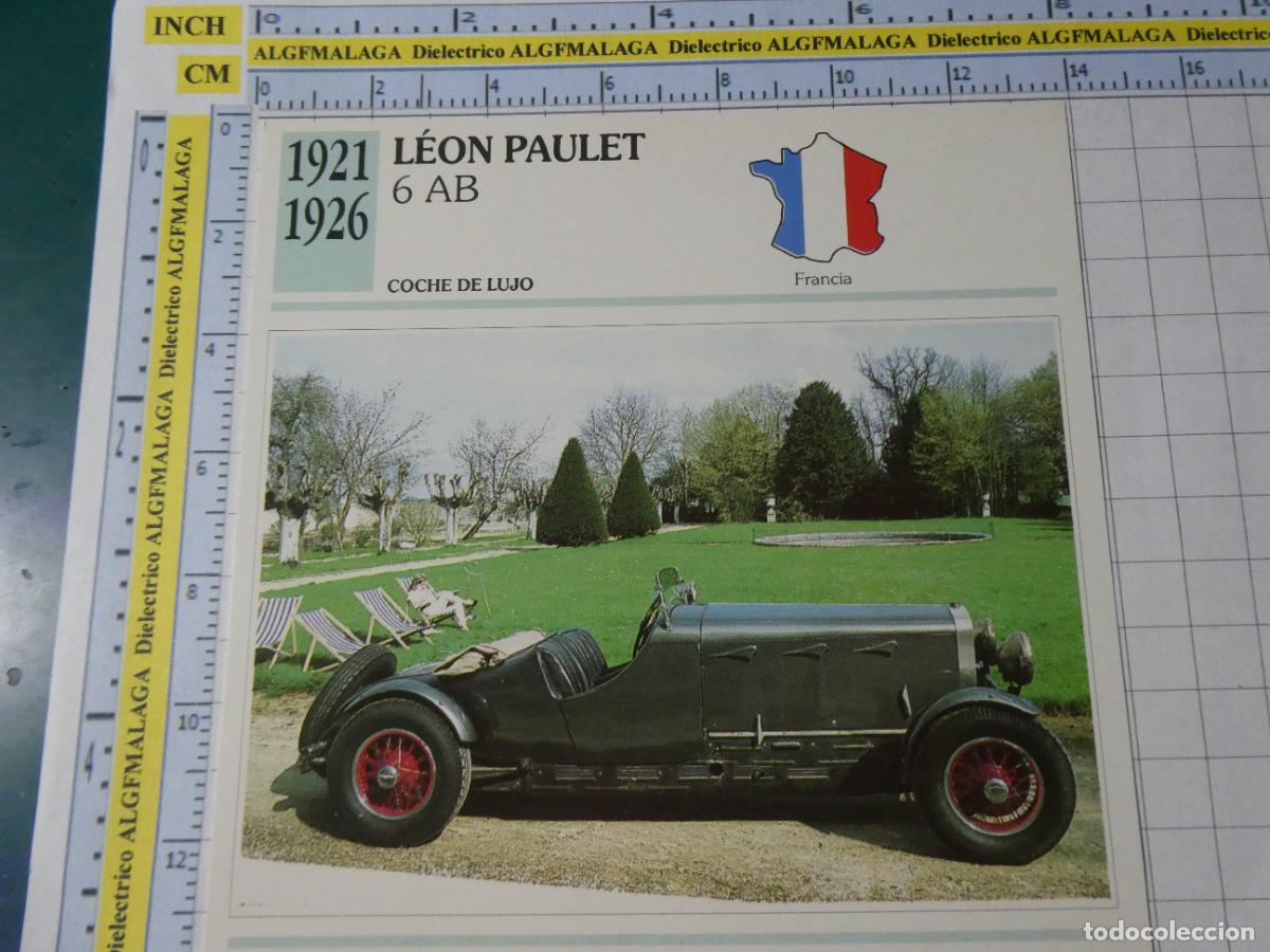 Coches y motocicletas: TARJETA FICHA T&Eacute;CNICA COCHES COLECCI&Oacute;N PLANETA AGOSTINI FRANCIA 1921 LE&Oacute;N PAULET 6 AB 1332