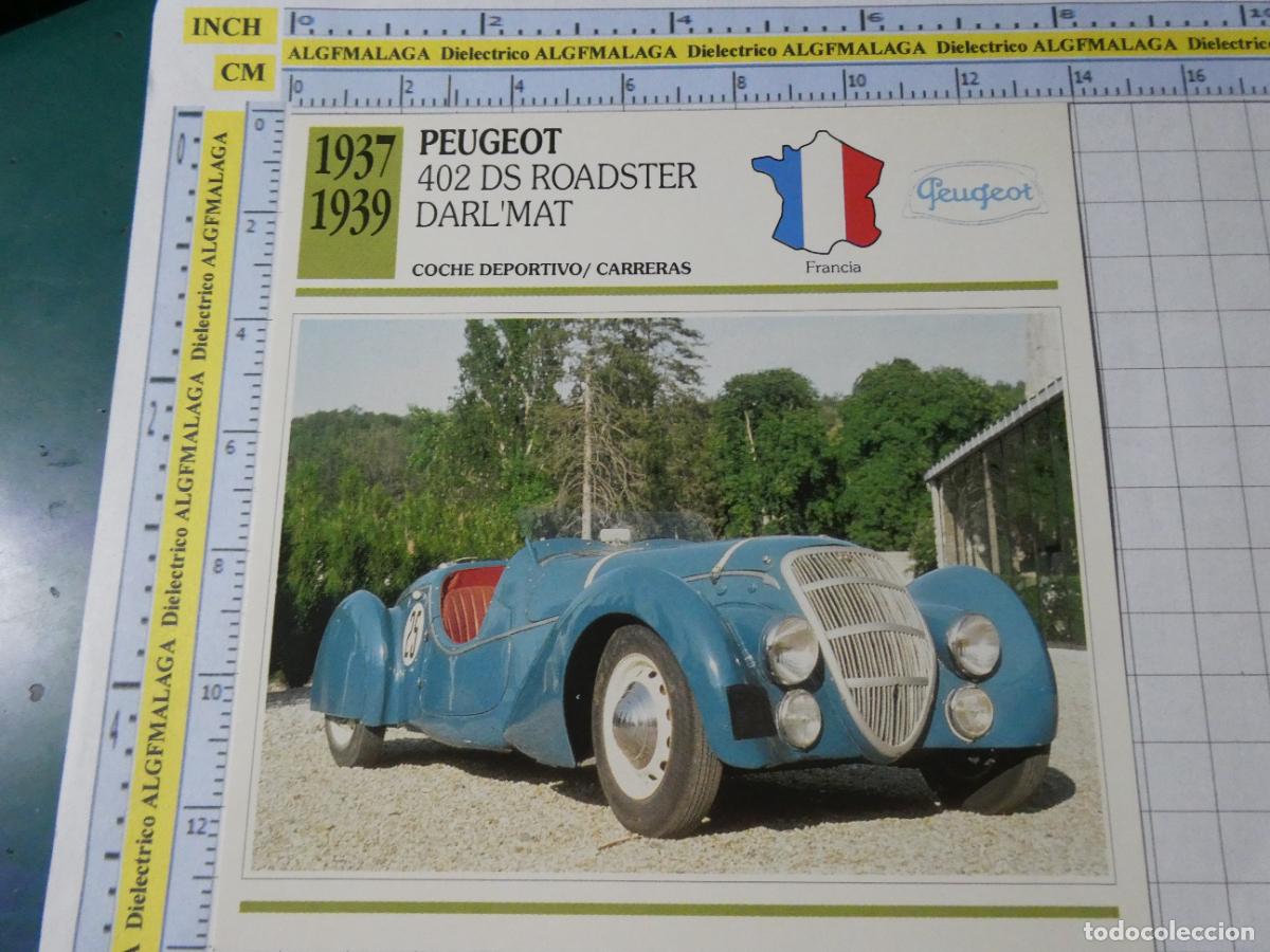 Coches y motocicletas: TARJETA FICHA T&Eacute;CNICA COCHES COLECCI&Oacute;N PLANETA AGOSTINI FRANCIA 1937 PEUGEOT 402 DS ROADSTER 1337