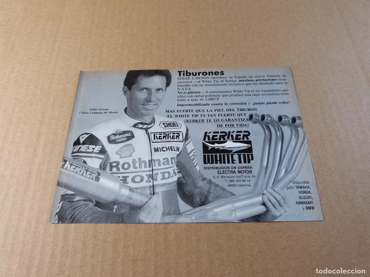 Coches y motocicletas: Anuncio escape y colector KERKER White Tip Eddie Lawson - Publicidad de los a&ntilde;os 80