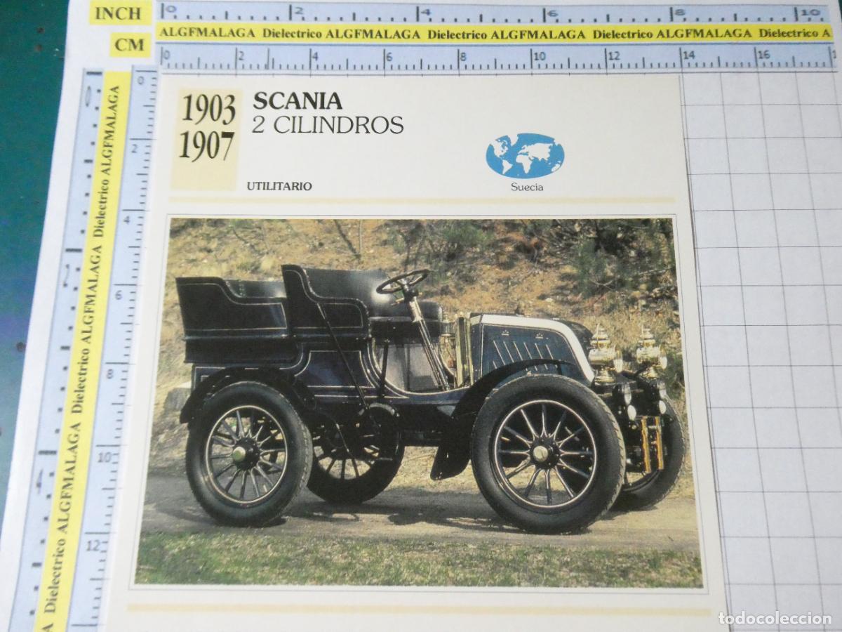 Coches y motocicletas: TARJETA FICHA T&Eacute;CNICA COCHES COLECCI&Oacute;N PLANETA AGOSTINI SUECIA 1903 SCANIA 2 CILINDROS 1343