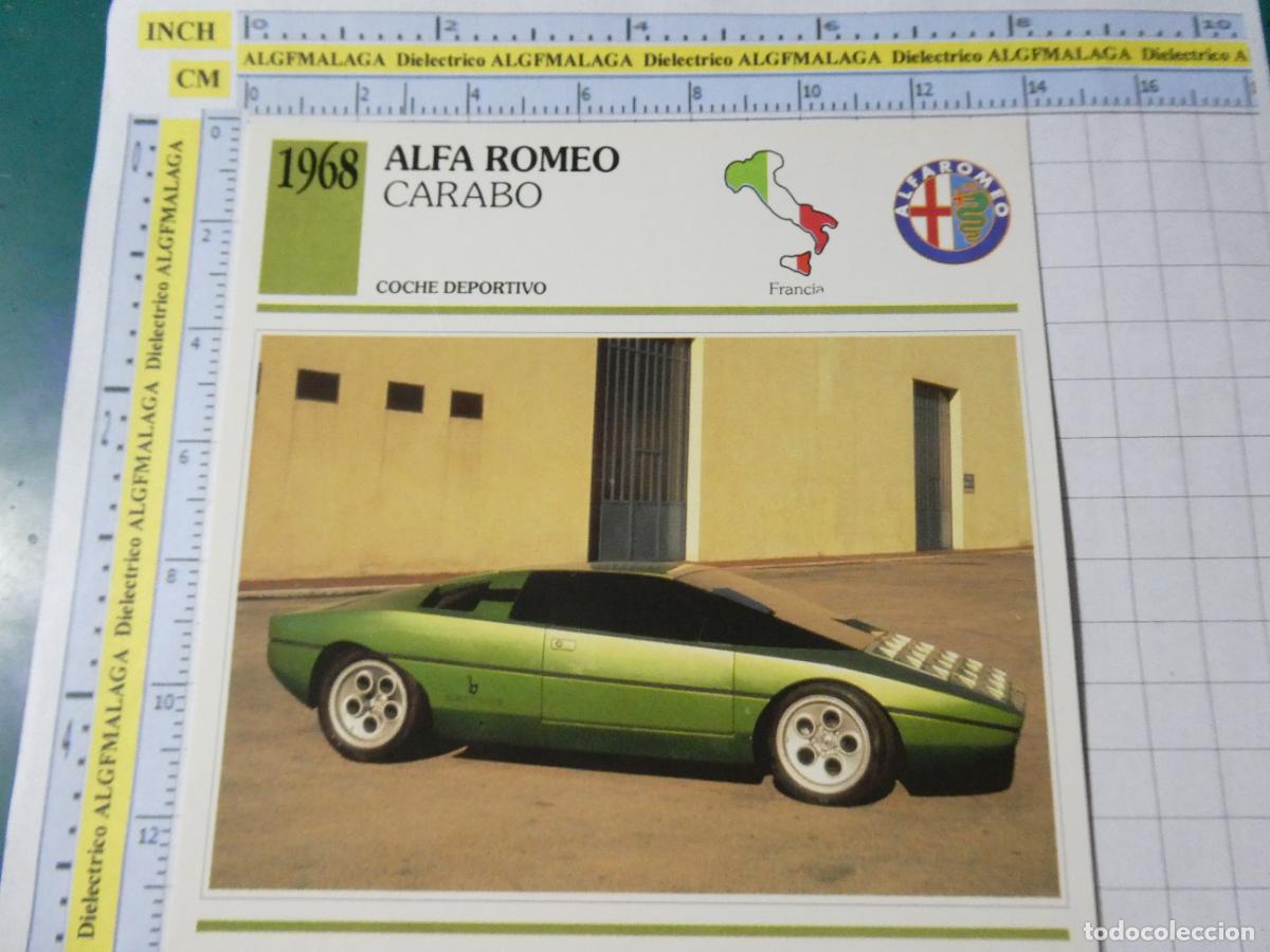 Coches y motocicletas: TARJETA FICHA T&Eacute;CNICA COCHES COLECCI&Oacute;N PLANETA AGOSTINI ITALIA 1968 ALFA ROMEO CARABO 1382