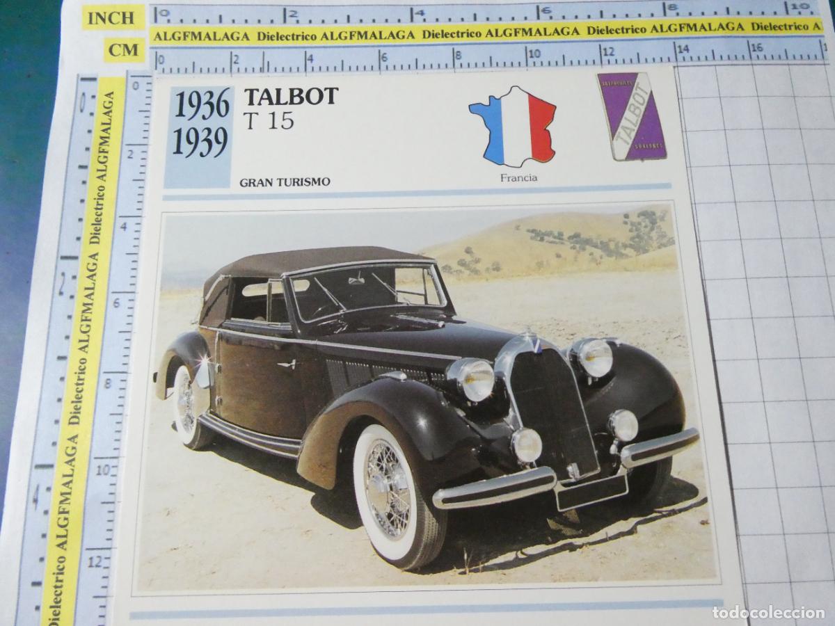 Coches y motocicletas: TARJETA FICHA T&Eacute;CNICA COCHES COLECCI&Oacute;N PLANETA AGOSTINI FRANCIA 1936 TALBOT T15 1399