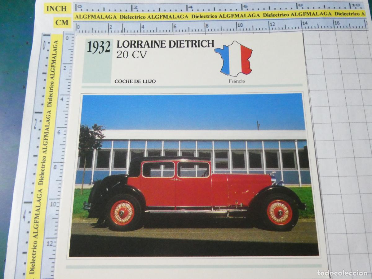 Coches y motocicletas: TARJETA FICHA T&Eacute;CNICA COCHES COLECCI&Oacute;N PLANETA AGOSTINI FRANCIA 1932 LORRAINE DIETRICH 20CV 1401