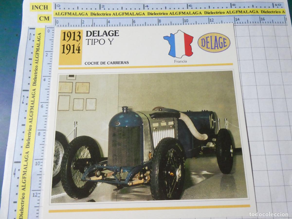 Coches y motocicletas: TARJETA FICHA T&Eacute;CNICA COCHES COLECCI&Oacute;N PLANETA AGOSTINI FRANCIA 1913 DELAGE TIPO Y 1402