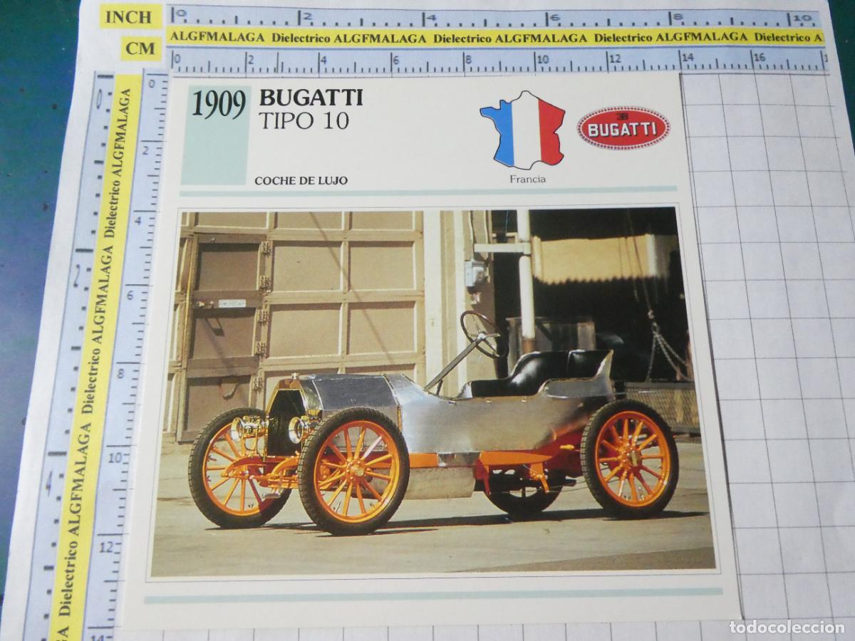 Coches y motocicletas: TARJETA FICHA T&Eacute;CNICA COCHES COLECCI&Oacute;N PLANETA AGOSTINI FRANCIA 1909 BUGATTI TIPO 10 1403
