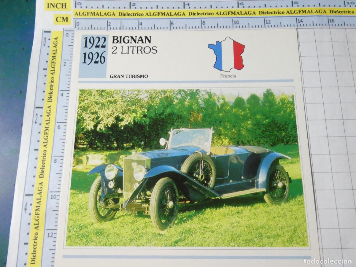 Coches y motocicletas: TARJETA FICHA T&Eacute;CNICA COCHES COLECCI&Oacute;N PLANETA AGOSTINI FRANCIA 1922 BIGNAN 2 LITROS 1404