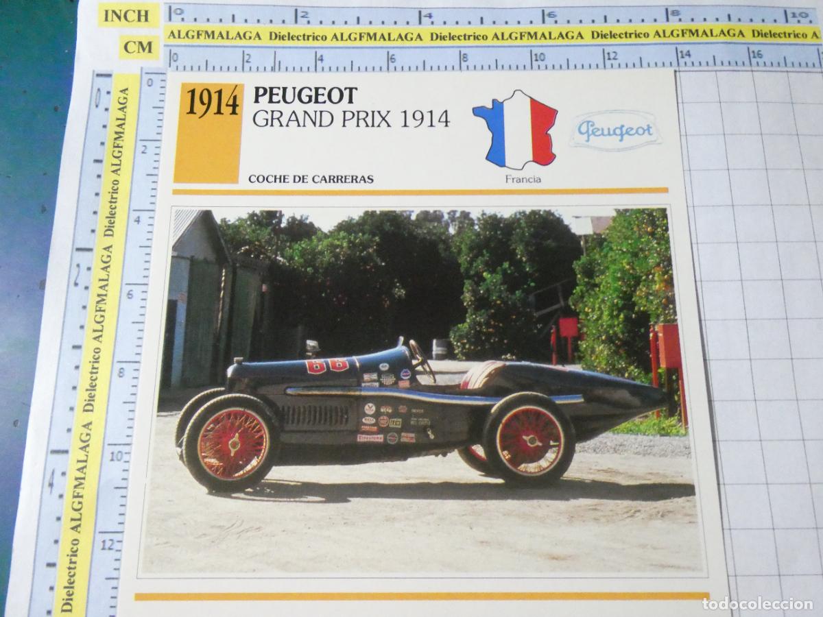 Coches y motocicletas: TARJETA FICHA T&Eacute;CNICA COCHES COLECCI&Oacute;N PLANETA AGOSTINI FRANCIA 1914 PEUGEOT GRAND PRIX 1410