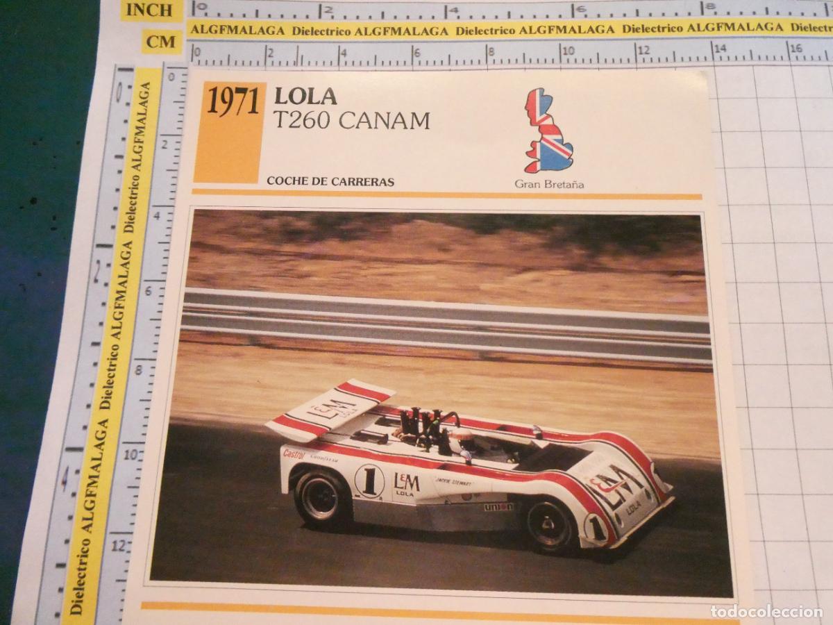 Coches y motocicletas: TARJETA FICHA T&Eacute;CNICA COCHES COLECCI&Oacute;N PLANETA AGOSTINI GRAN BRETA&Ntilde;A. 1971 LOLA T260 CANAM 1457