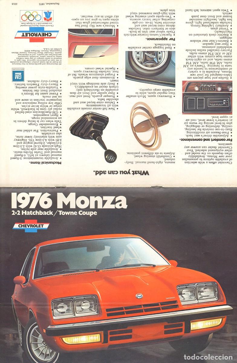 Carros e motociclos: Cat&aacute;logo original Chevrolet Monza 2+2 Hatchback y Towne Coup&eacute; 1976 plegable 8 p&aacute;ginas ingl&eacute;s