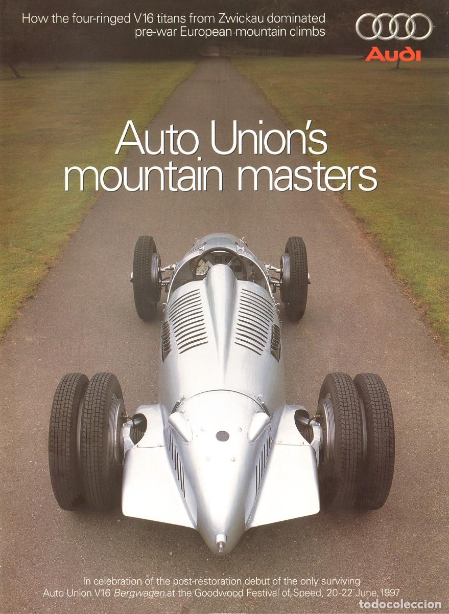 Carros e motociclos: Auto Union V16 Mountain Hill coche carrera 1939 cat&aacute;logo especial 8 p&aacute;ginas ingl&eacute;s 1997 Hans Stuck