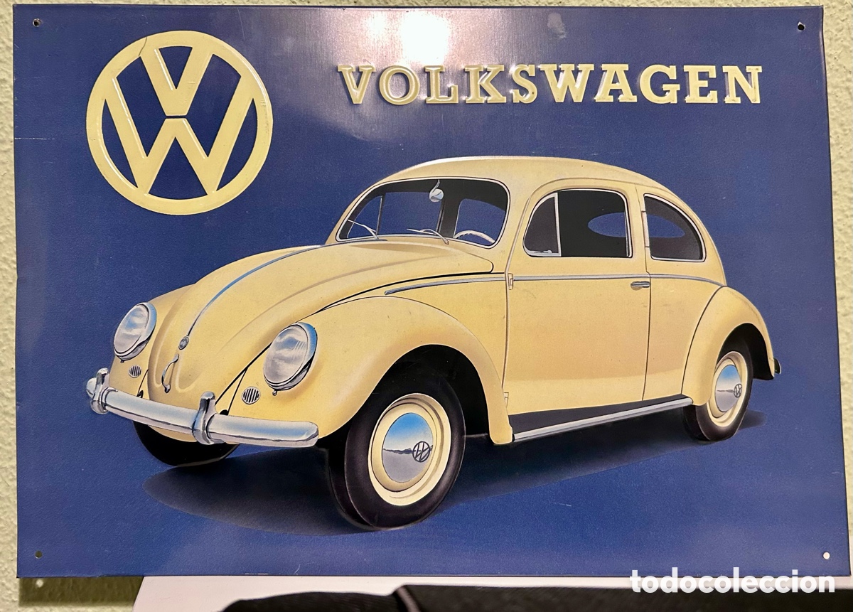 Autos und Motorr&auml;der: Placa decorativa de metal con la imagen de un Volkswagen Beetle, Escarabajo