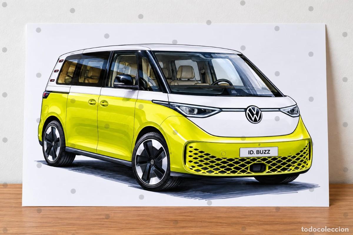 Voitures et Motocyclettes: Volkswagen id.buzz cuadro dibujo colecci&oacute;n art print framed cadre