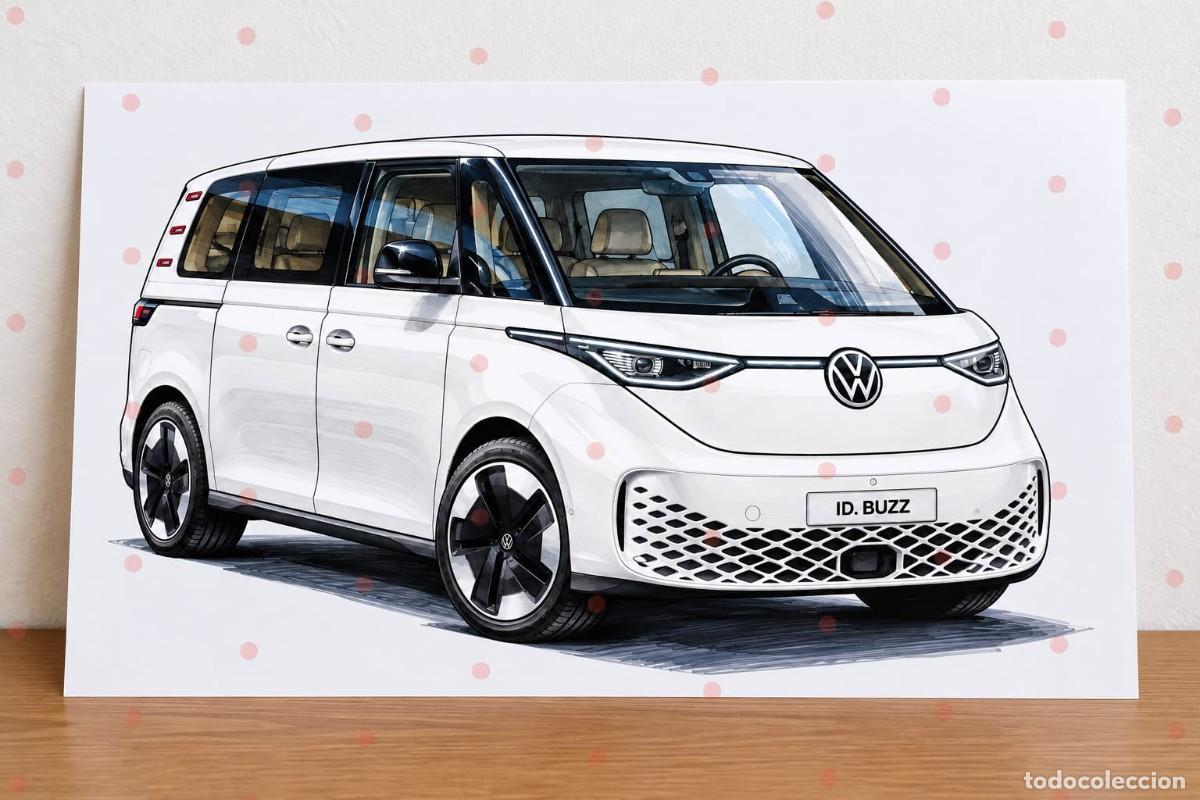Voitures et Motocyclettes: Volkswagen id.buzz cuadro dibujo colecci&oacute;n art print framed cadre