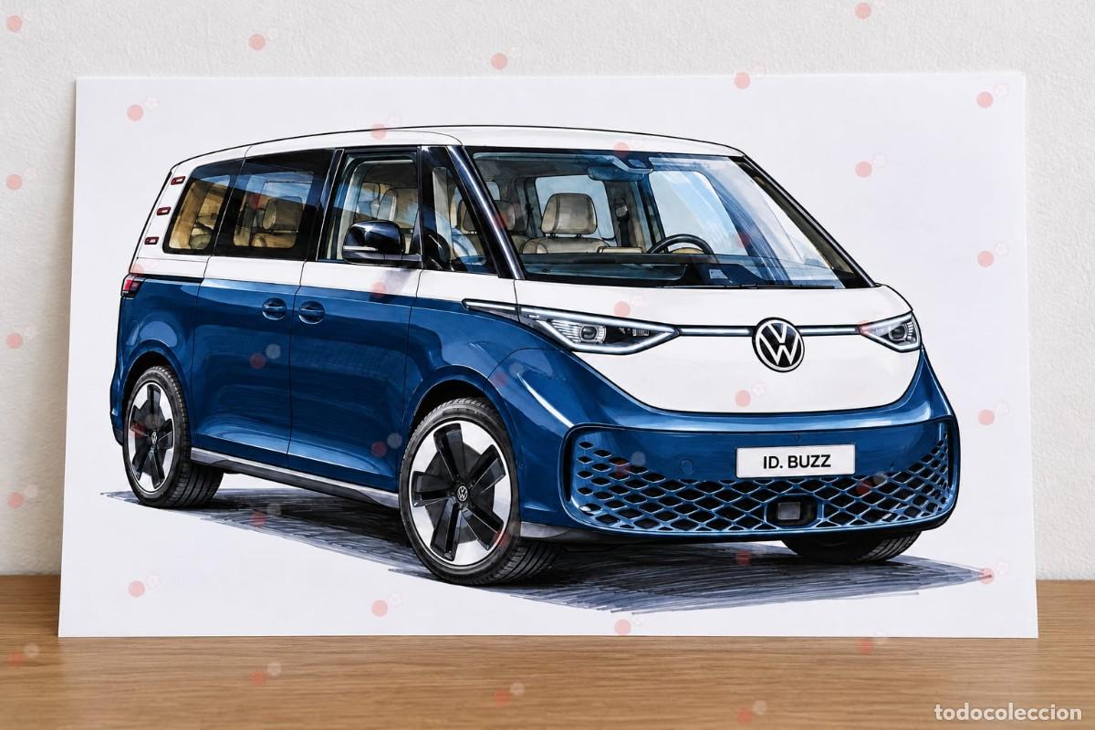 Voitures et Motocyclettes: Volkswagen id.buzz cuadro dibujo colecci&oacute;n art print framed cadre