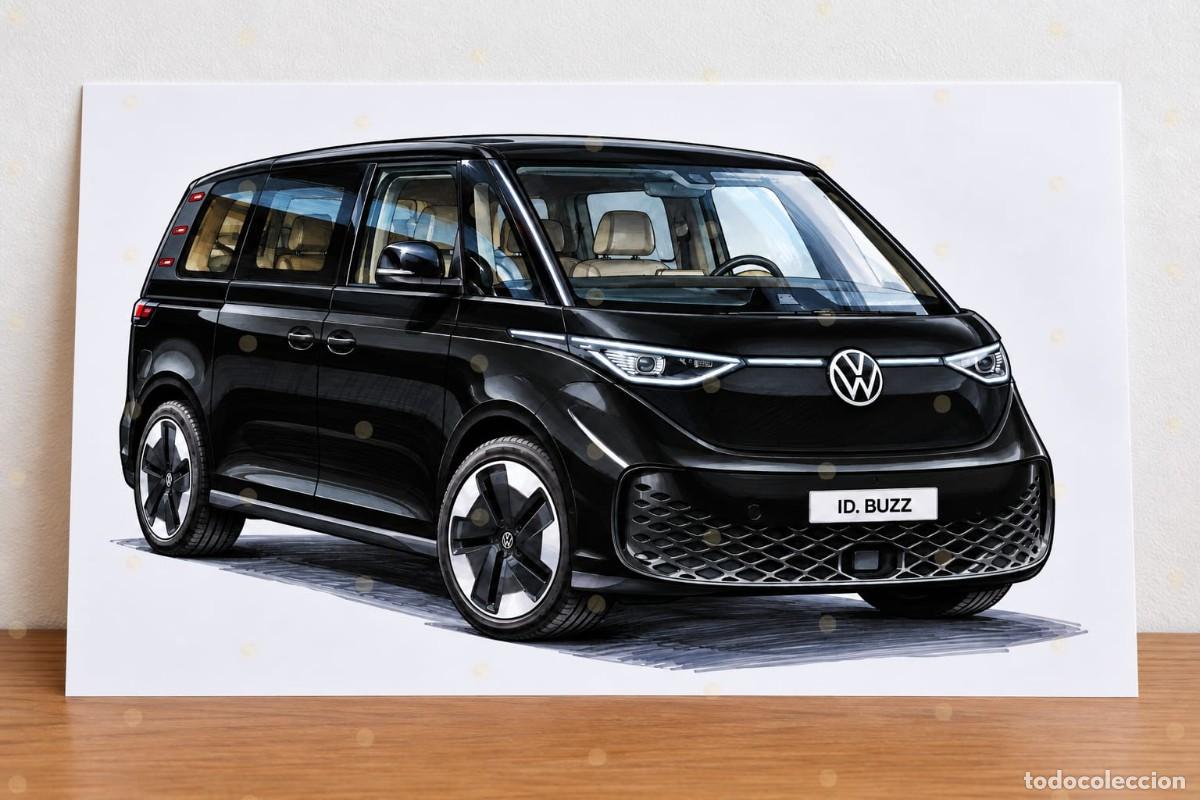 Voitures et Motocyclettes: Volkswagen id.buzz cuadro dibujo colecci&oacute;n art print framed cadre