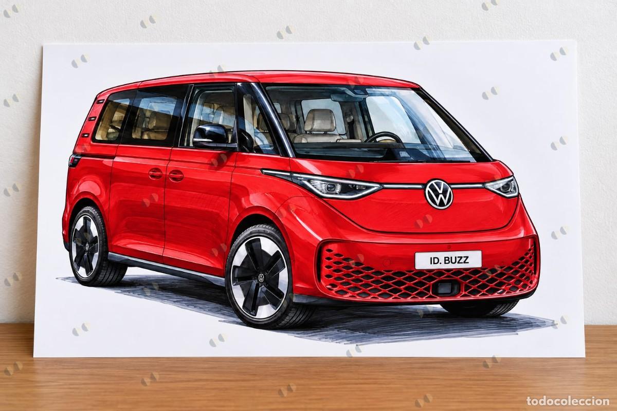 Voitures et Motocyclettes: Volkswagen id.buzz cuadro dibujo colecci&oacute;n art print framed cadre