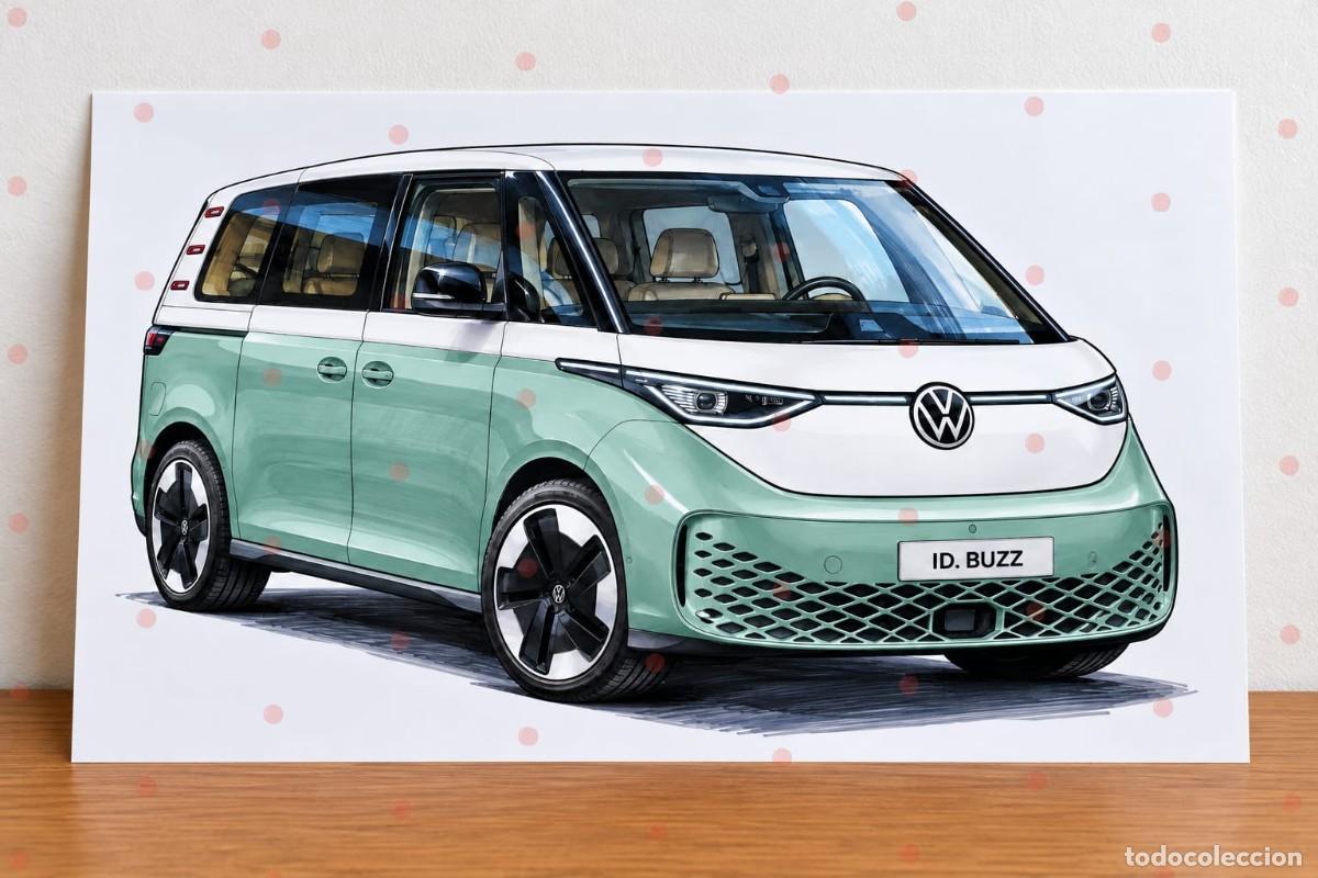 Voitures et Motocyclettes: Volkswagen id.buzz cuadro dibujo colecci&oacute;n art print framed cadre