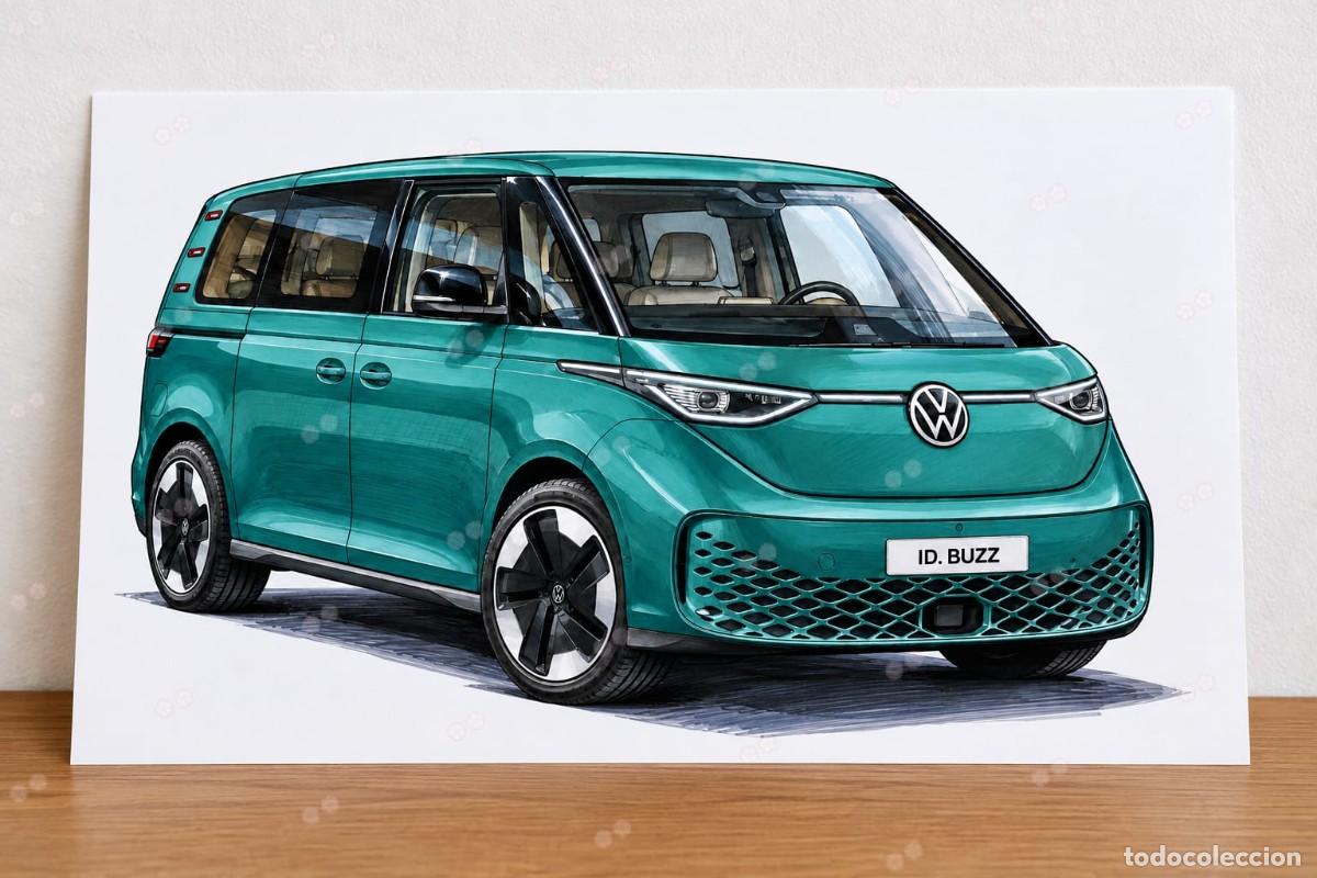 Voitures et Motocyclettes: Volkswagen id.buzz cuadro dibujo colecci&oacute;n art print framed cadre