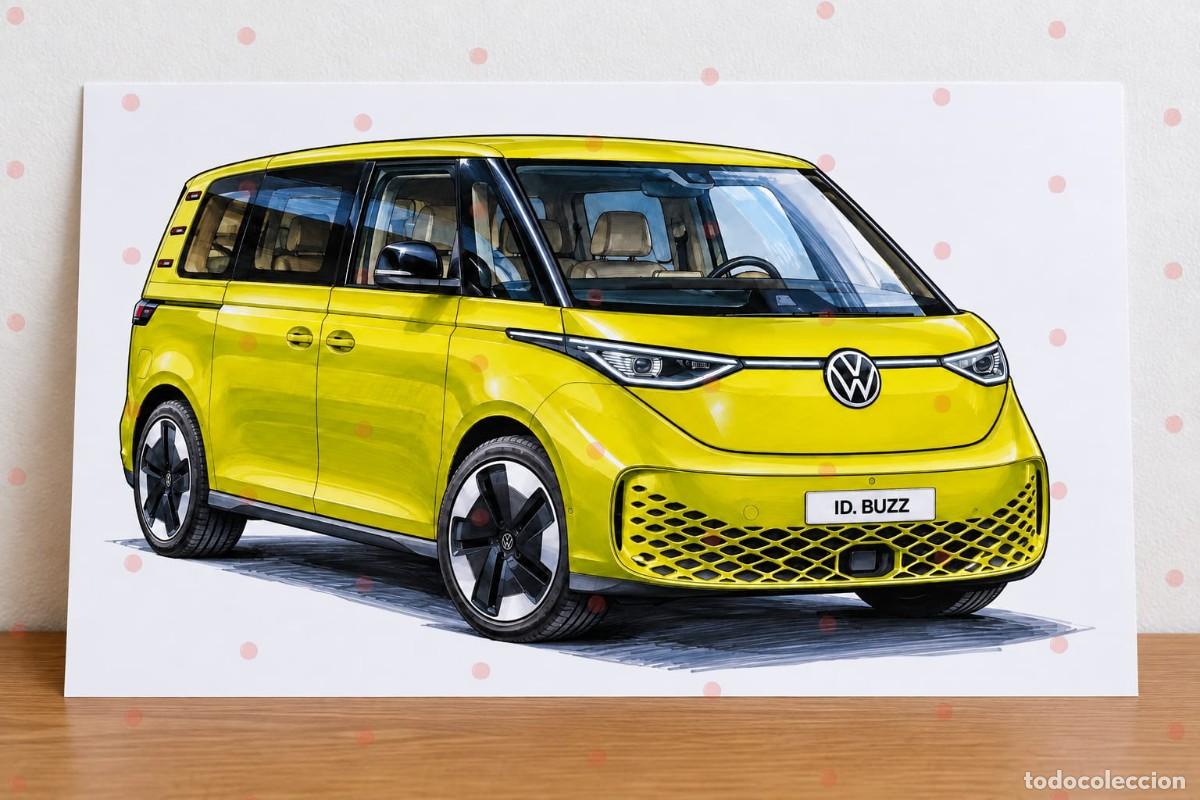 Voitures et Motocyclettes: Volkswagen id.buzz cuadro dibujo colecci&oacute;n art print framed cadre