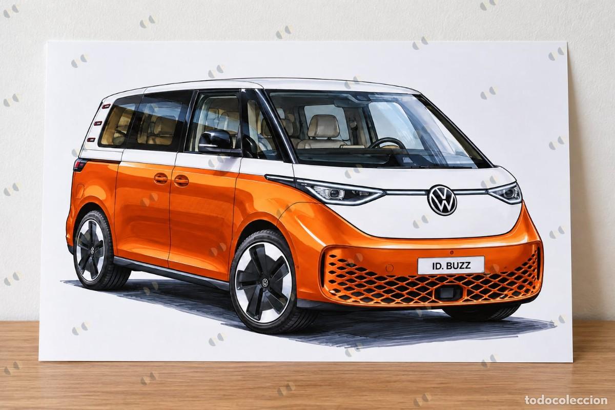 Voitures et Motocyclettes: Volkswagen id.buzz cuadro dibujo colecci&oacute;n art print framed cadre