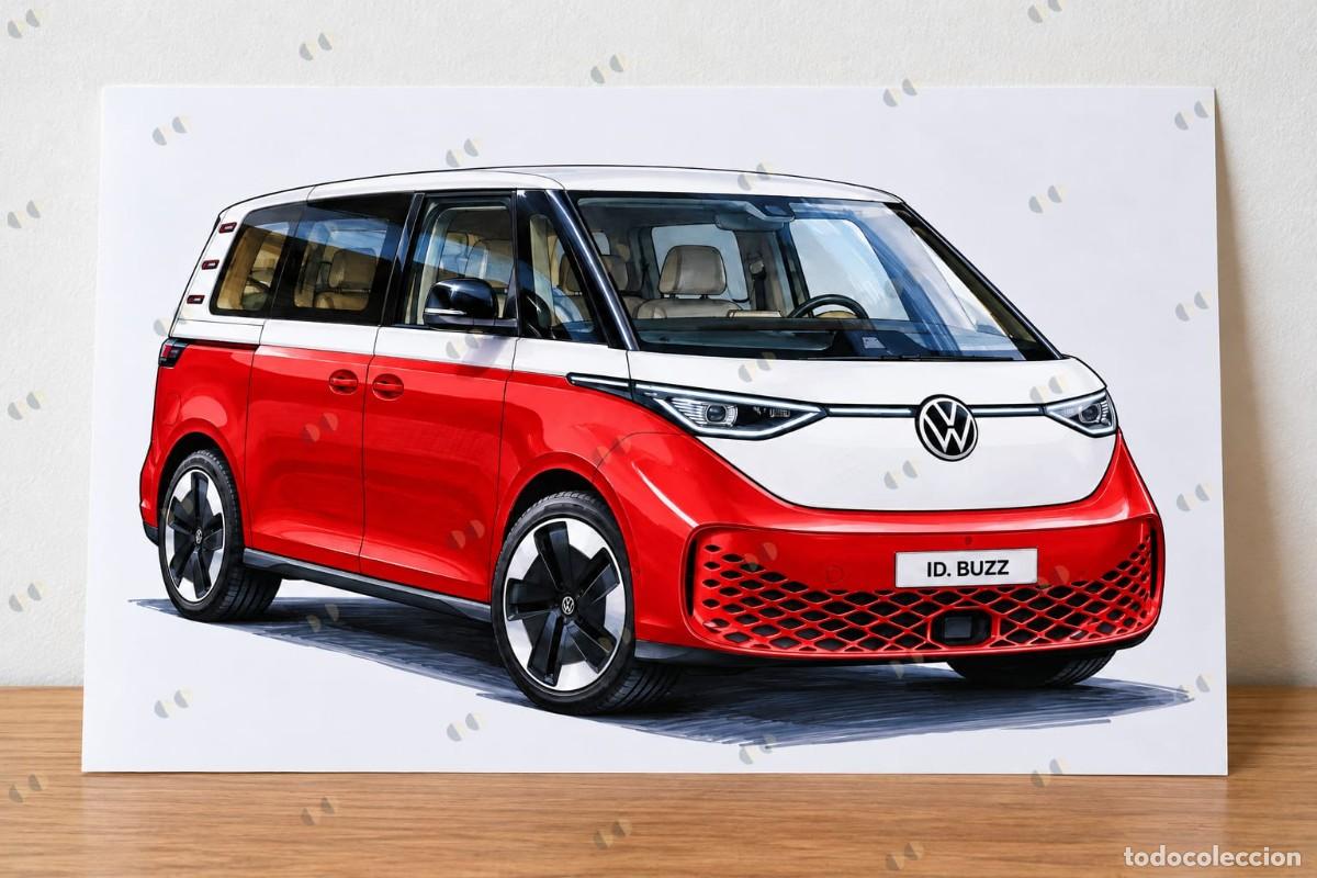 Voitures et Motocyclettes: Volkswagen id.buzz cuadro dibujo colecci&oacute;n art print framed cadre