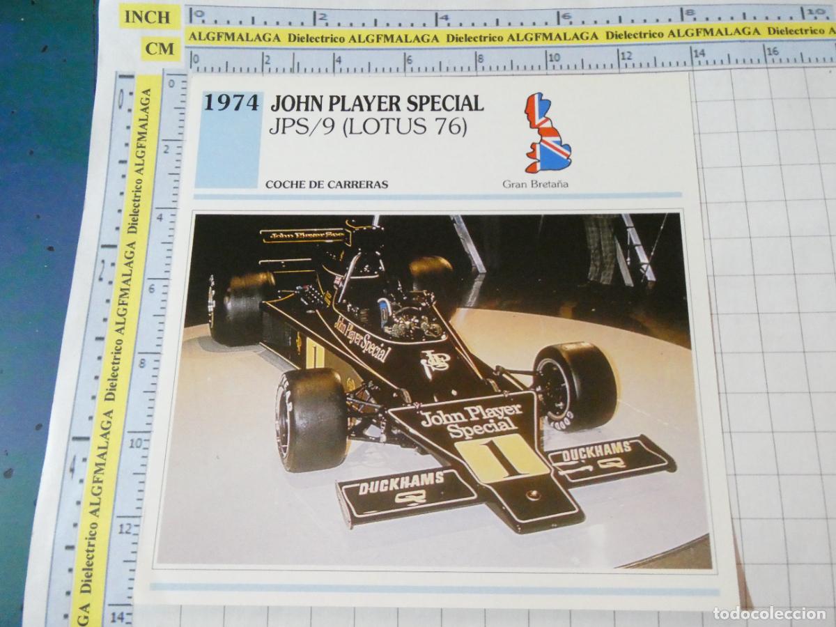 Voitures et Motocyclettes: TARJETA FICHA T&Eacute;CNICA COCHES COLECCI&Oacute;N PLANETA AGOSTINI REINO UNIDO 1974 JOHN PLAYER LOTUS 76 1483