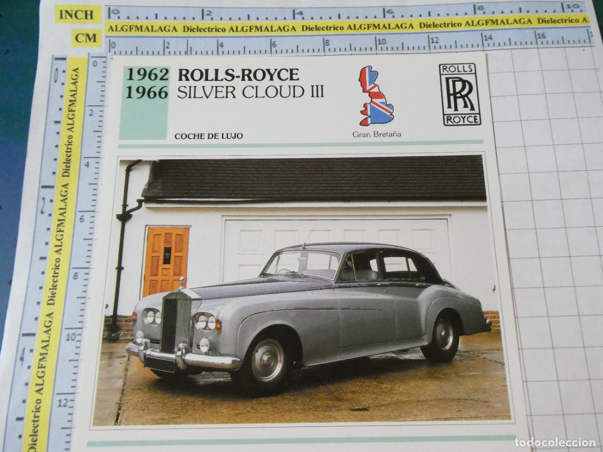 Coches y motocicletas: TARJETA FICHA T&Eacute;CNICA COCHES COLECCI&Oacute;N PLANETA AGOSTINI REINO UNIDO 1962 ROLLS ROYCE SILVER CLO 1498