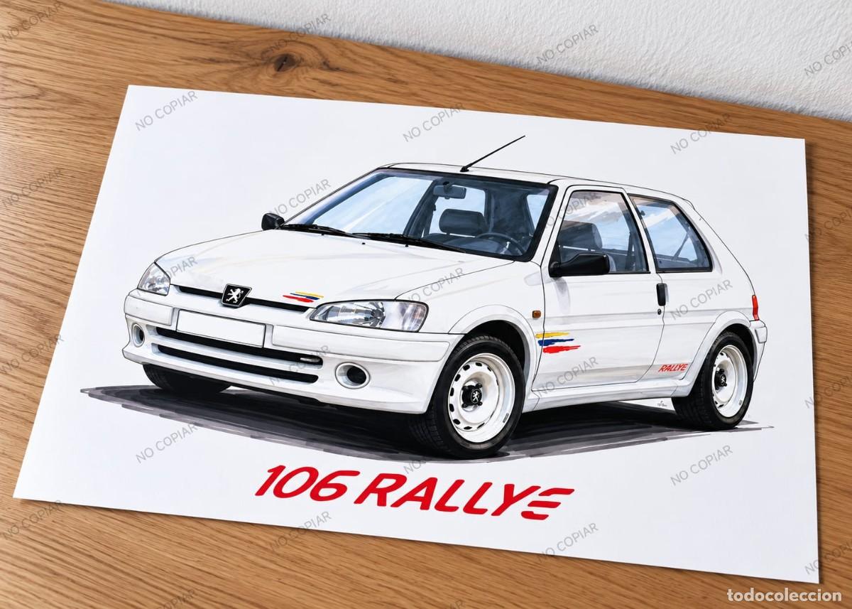 Coches y motocicletas: Peugeot 106 Rallye cuadro A4 dibujo p&oacute;ster colecci&oacute;n