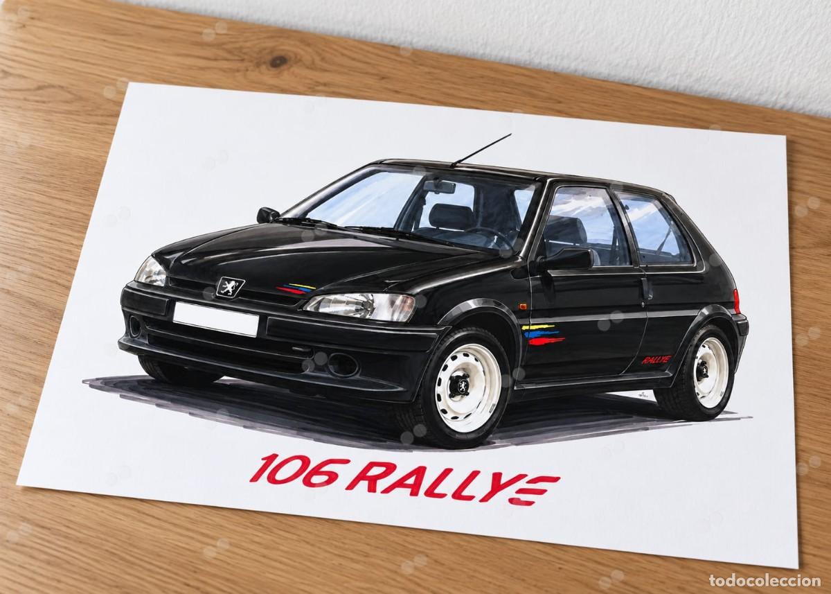 Coches y motocicletas: Peugeot 106 Rallye cuadro A4 dibujo p&oacute;ster colecci&oacute;n