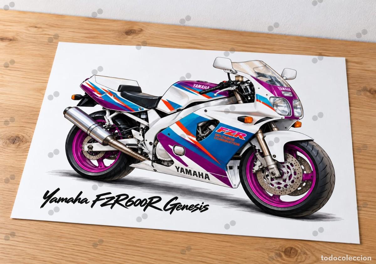 Coches y motocicletas: Yamaha FZR 600R Genesis cuadro dibujo A4 art print framed cadre