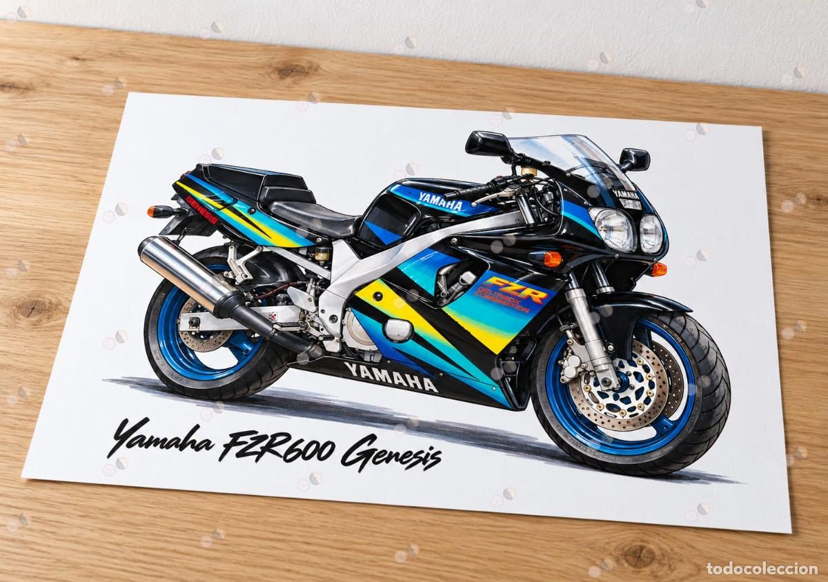 Coches y motocicletas: Yamaha FZR 600 Genesis cuadro dibujo A4 art print framed cadre