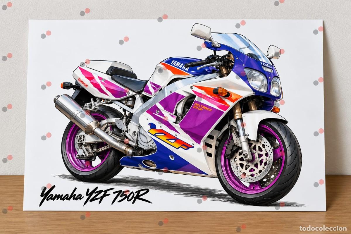 Coches y motocicletas: Yamaha YZF 750R cuadro dibujo A4 art print framed cadre