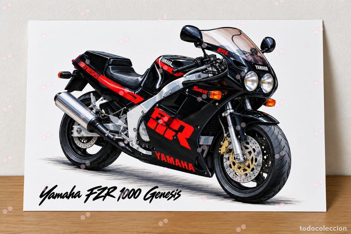 Coches y motocicletas: Yamaha FZR 1000 Genesis cuadro dibujo A4 art print framed cadre