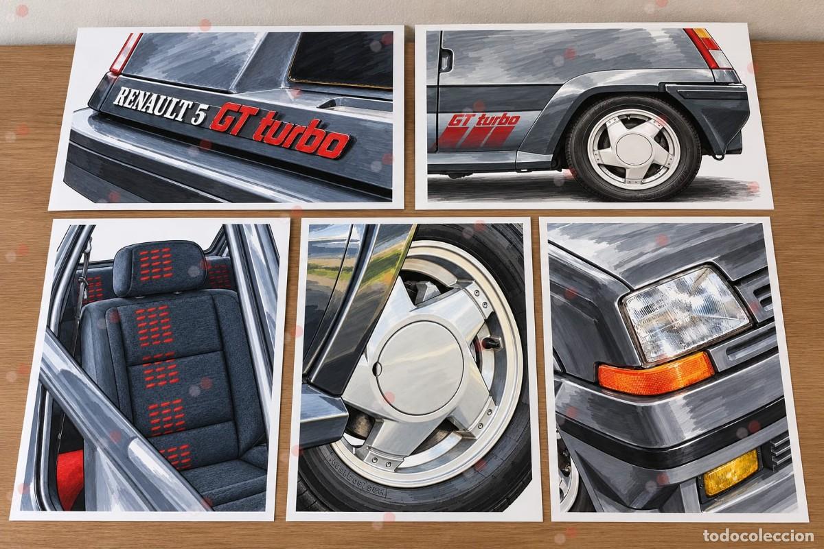 Coches y motocicletas: 5x Renault 5 GT Turbo cuadro dibujo A4 art print framed cadre