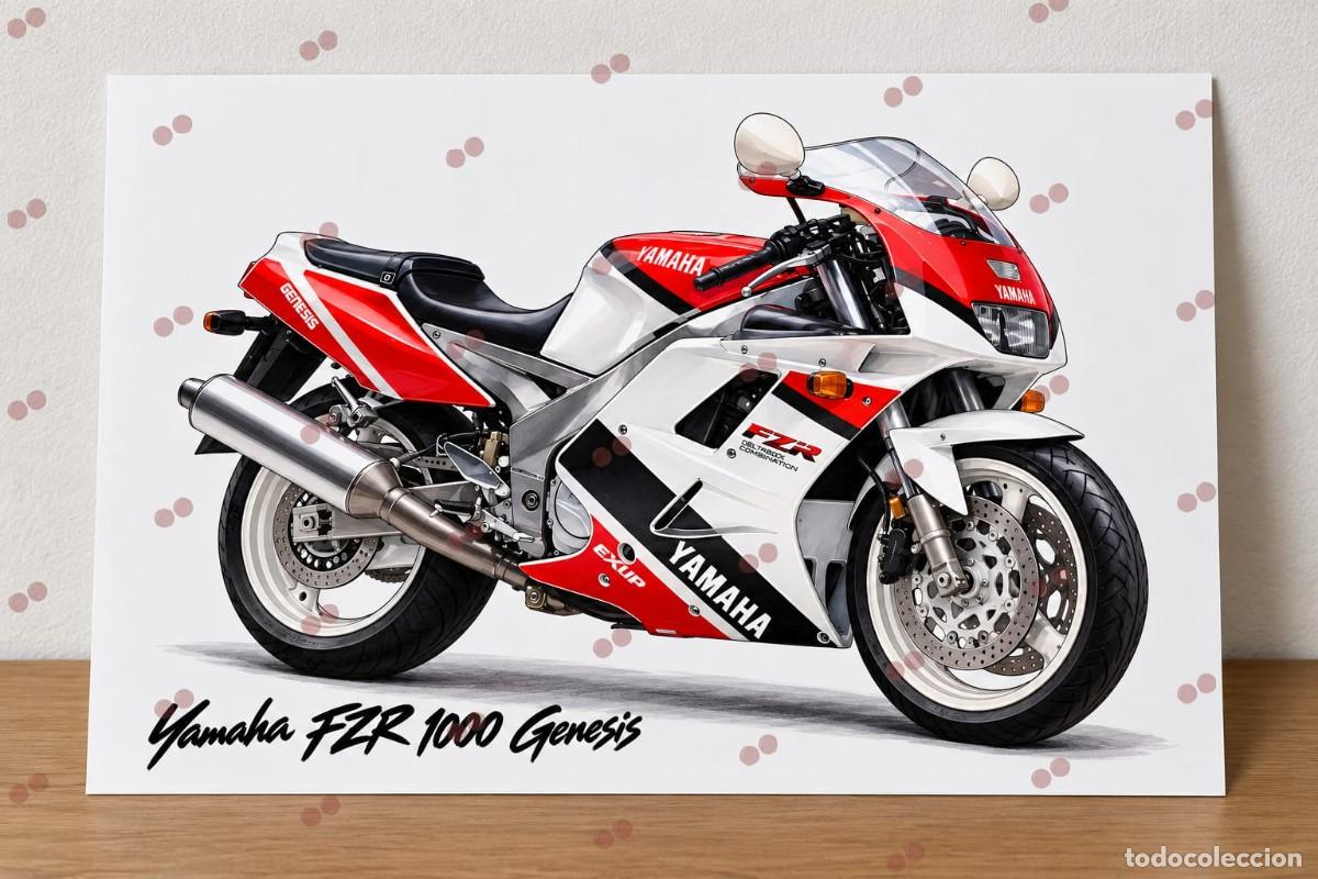 Coches y motocicletas: Yamaha FZR 1000 GENESIS cuadro dibujo A4 art print framed cadre