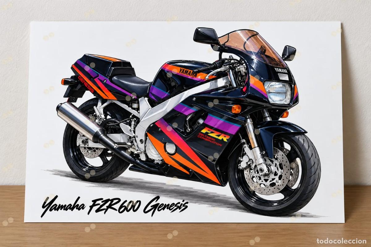 Coches y motocicletas: Yamaha FZR 600 GENESIS cuadro dibujo A4 art print framed cadre