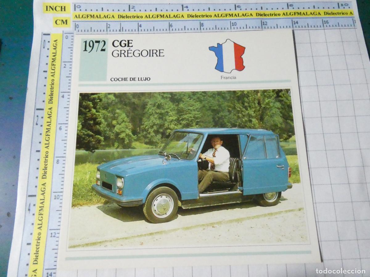 Coches y motocicletas: TARJETA FICHA T&Eacute;CNICA COCHES COLECCI&Oacute;N PLANETA AGOSTINI FRANCIA 1972 CGE GREGOIRE 1529