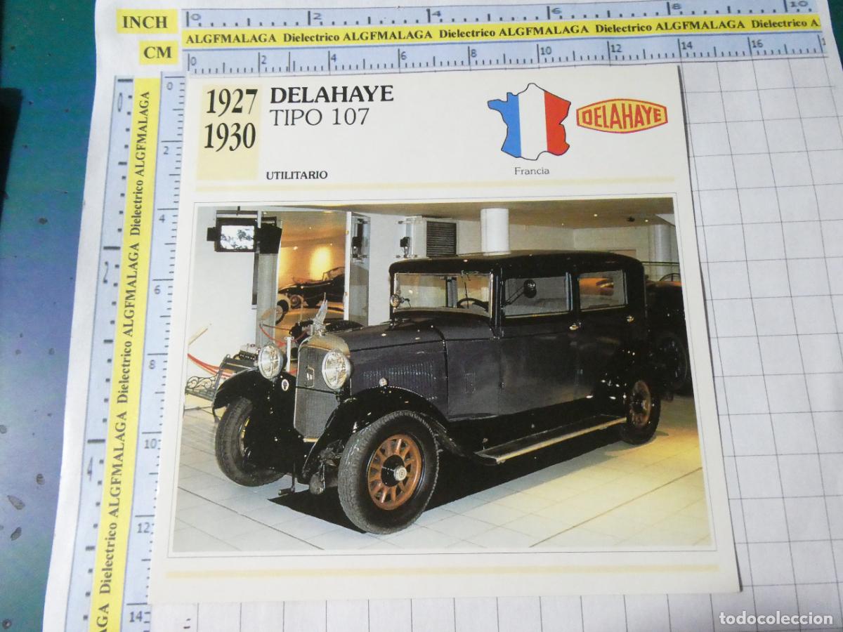 Coches y motocicletas: TARJETA FICHA T&Eacute;CNICA COCHES COLECCI&Oacute;N PLANETA AGOSTINI FRANCIA 1927 DELAHAYE 107 1531