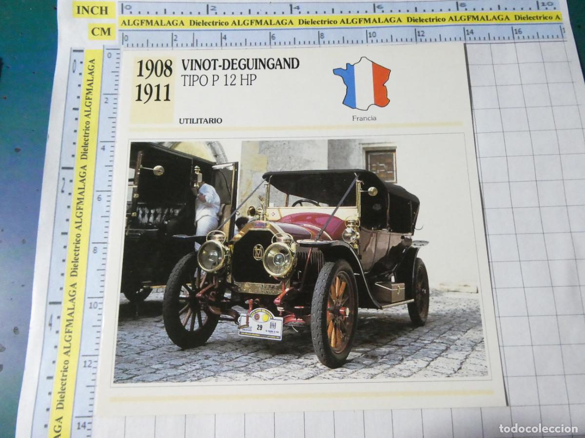 Coches y motocicletas: TARJETA FICHA T&Eacute;CNICA COCHES COLECCI&Oacute;N PLANETA AGOSTINI FRANCIA 1908 VINOT DEGUINGAND 1533