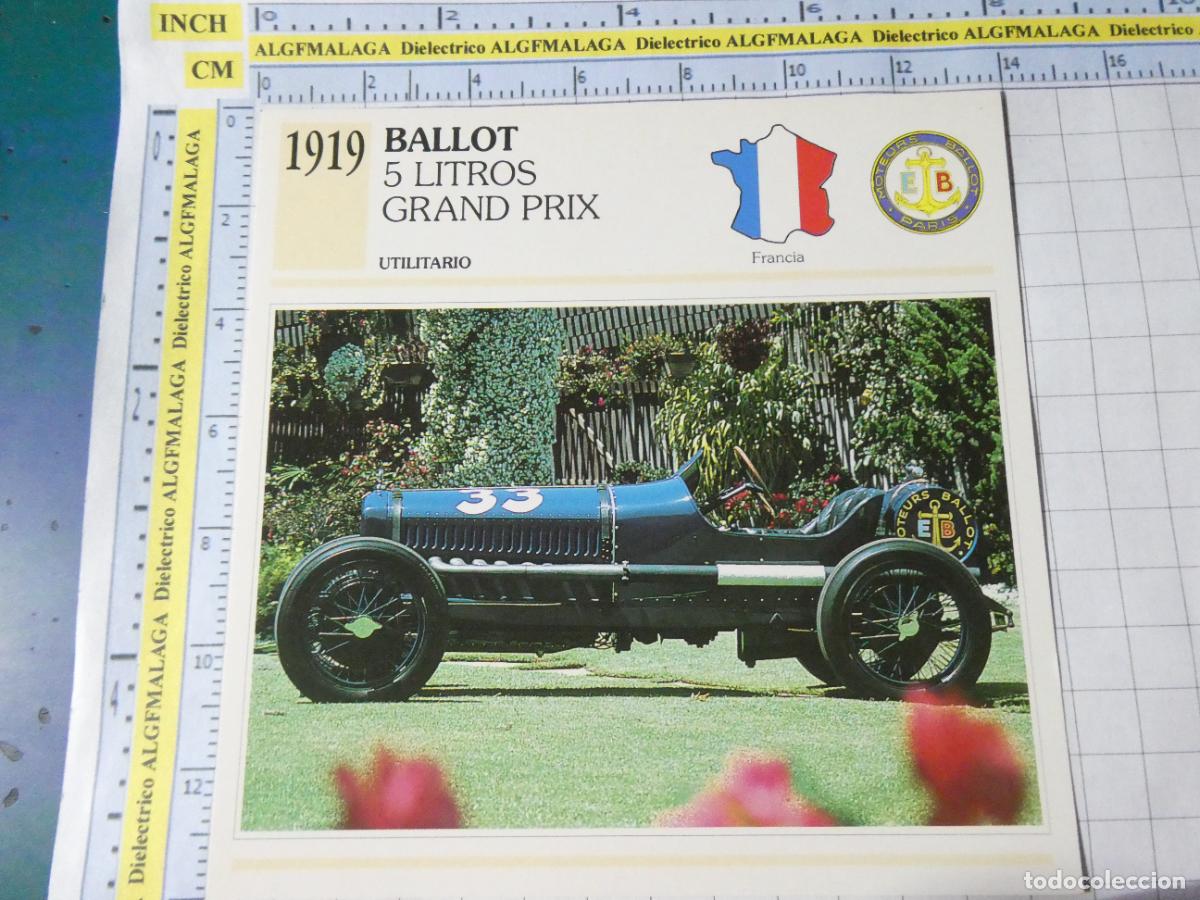 Coches y motocicletas: TARJETA FICHA T&Eacute;CNICA COCHES COLECCI&Oacute;N PLANETA AGOSTINI FRANCIA 1919 BALLOT 5L GRAN PRIX 1536